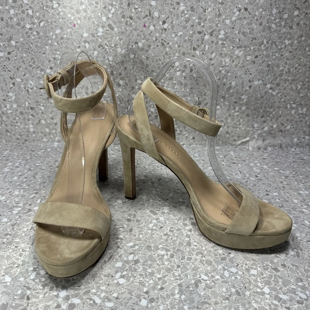 Veronica Beard Darcelle Platform Sandals 10.5 Nude Suede Leather Ankle Strap